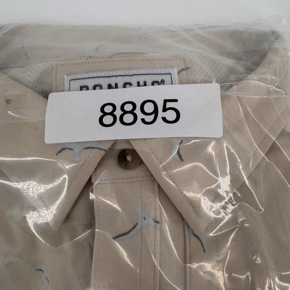 Poncho Fishing Shirt Mens 3XL Tan Seagull Print Magnetic Pockets Short Sleeve - Picture 8 of 9